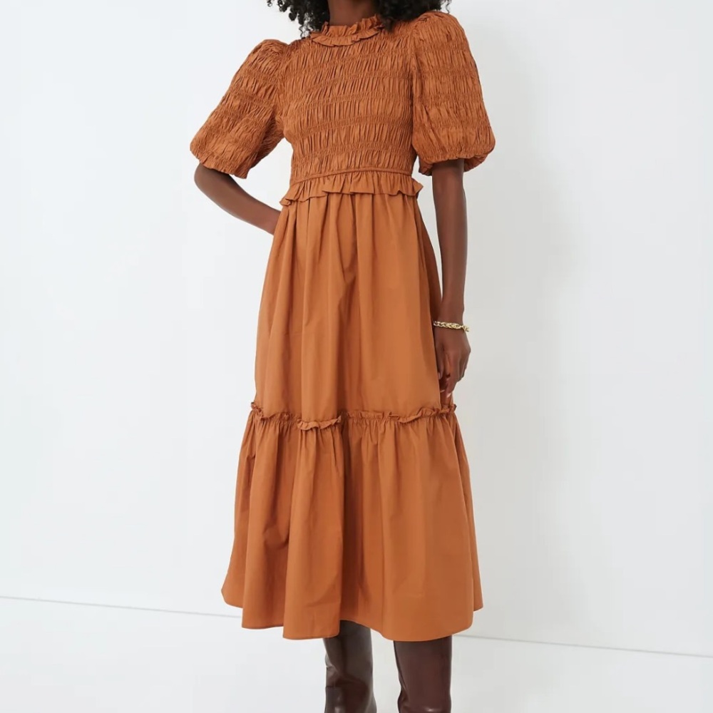 Moon River Smocked Puff Sleeve Midi Dress